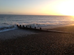 An English coastline at dusk beach