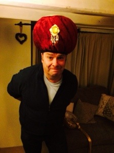 Mr Clipboard, the original slumdog millionaire, doing his best Bollywood impersonation. silly turban