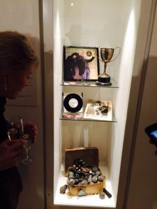 A collection of the microphones and guitars destroyed by Otway on stage